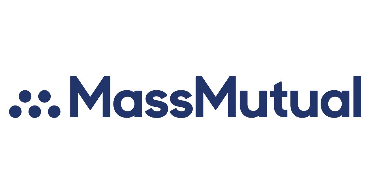 A blue and white logo of massmutual